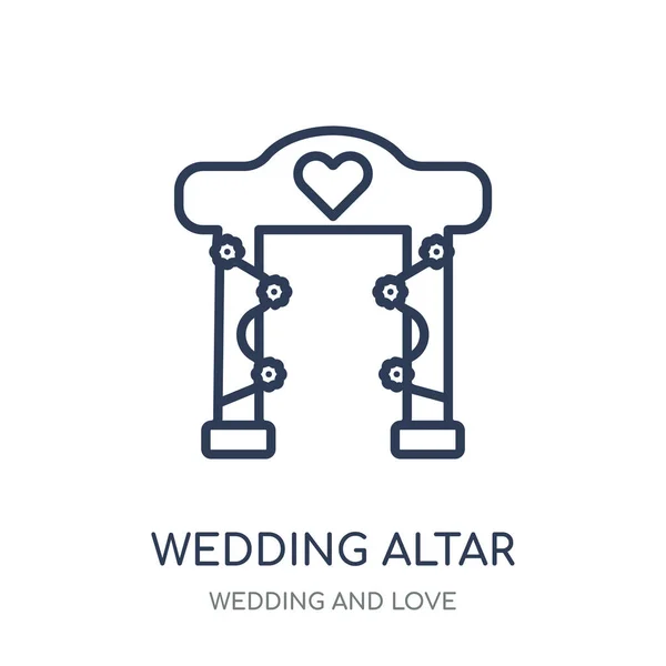 結婚式の祭壇のアイコン 結婚式の結婚式や愛のコレクションから祭壇線形シンボル デザイン 白い背景の上の簡単なアウトライン要素ベクトル図 — ストックベクタ