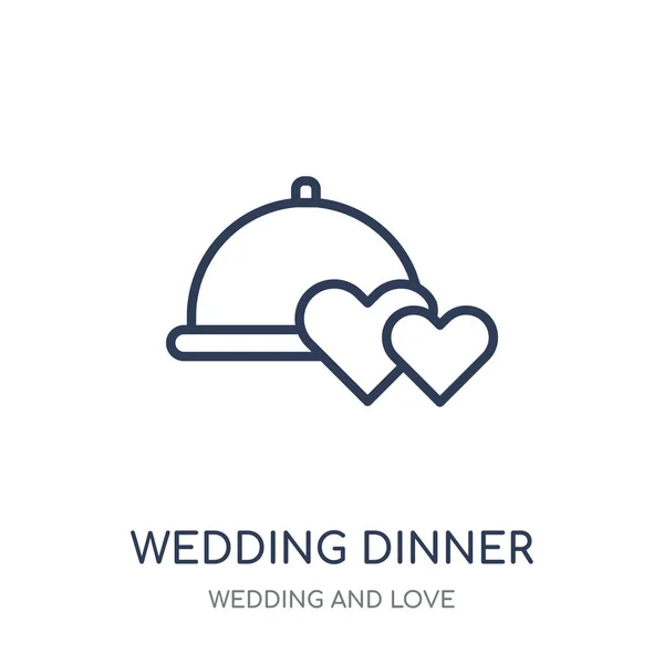 婚礼晚宴图标 婚礼晚餐线性符号设计从婚礼和爱情收藏 简单的大纲元素向量例证在白色背景 — 图库矢量图片