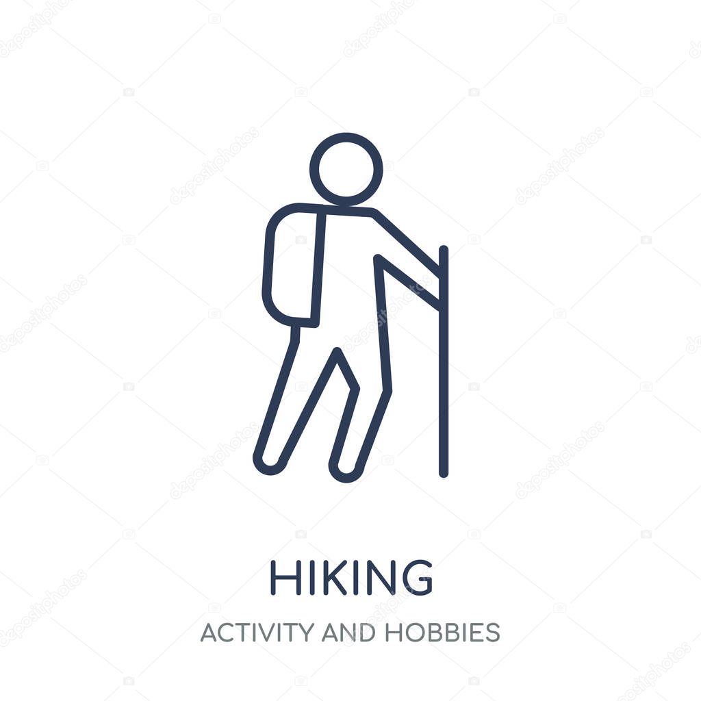 Hiking icon. Hiking linear symbol design from Activity and Hobbies collection. Simple outline element vector illustration on white background.