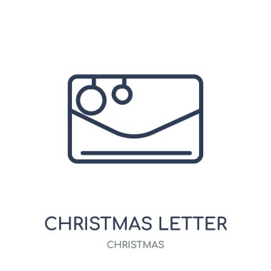 Noel mektup simgesi. Noel mektubu doğrusal sembolü tasarım Noel koleksiyonundan. Beyaz arka plan üzerinde basit anahat öğesi vektör çizim.