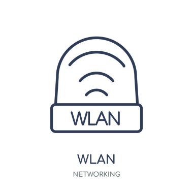 WLAN simgesi. WLAN doğrusal sembolü tasarım ağ koleksiyonundan. Beyaz arka plan üzerinde basit anahat öğesi vektör çizim.