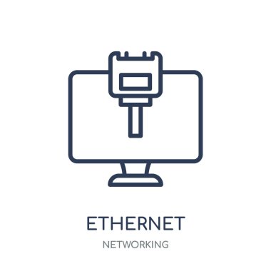 Ethernet simgesi. Ethernet doğrusal sembolü tasarım ağ koleksiyonundan. Beyaz arka plan üzerinde basit anahat öğesi vektör çizim.