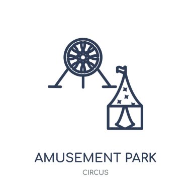 Eğlence Parkı simgesi. Eğlence Parkı doğrusal sembolü tasarım sirk koleksiyonundan. Beyaz arka plan üzerinde basit anahat öğesi vektör çizim.