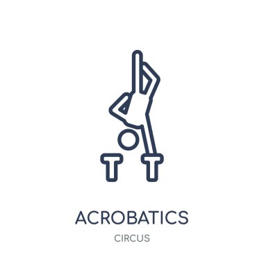 Akrobasi simgesi. Akrobasi doğrusal sembolü tasarım sirk koleksiyonundan. Beyaz arka plan üzerinde basit anahat öğesi vektör çizim.