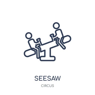 Tahterevalli simgesi. Tahterevalli doğrusal sembolü tasarım sirk koleksiyonundan. Beyaz arka plan üzerinde basit anahat öğesi vektör çizim.