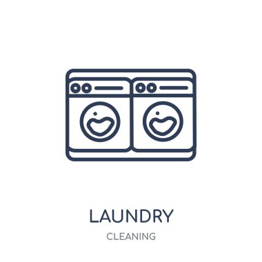 Çamaşırhane simgesi. Çamaşırhane doğrusal sembolü tasarım koleksiyonu temizlik from. Beyaz arka plan üzerinde basit anahat öğesi vektör çizim.