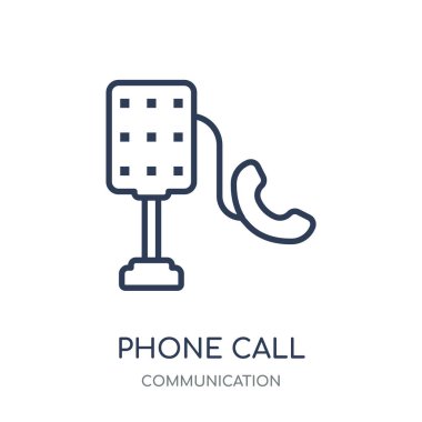 Telefon simgesi. Telefon görüşmesi doğrusal sembolü tasarım iletişim koleksiyonundan. Beyaz arka plan üzerinde basit anahat öğesi vektör çizim.