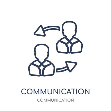 İletişim simgesi. İletişim doğrusal sembol tasarımı iletişim koleksiyonundan. Beyaz arka plan üzerinde basit anahat öğesi vektör çizim.