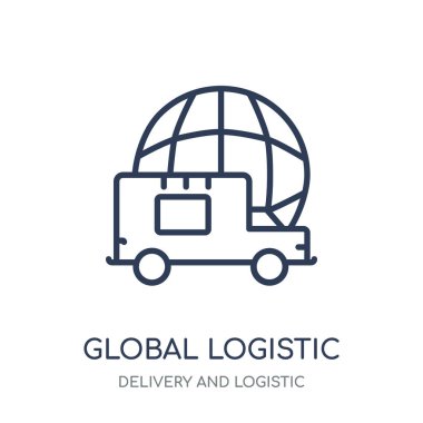 Global Lojistik simgesi. Teslimat ve lojistik koleksiyonu küresel lojistik doğrusal sembolü tasarım.
