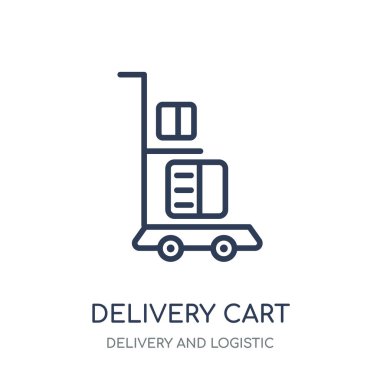 Teslim cart simgesi. Teslim ve lojistik koleksiyonu teslim cart doğrusal sembolü tasarım.