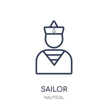 Denizci simgesi. Denizci doğrusal sembolü tasarım deniz koleksiyonundan. Beyaz arka plan üzerinde basit anahat öğesi vektör çizim.