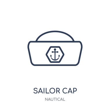Denizci şapkası Icon. Denizci şapkası doğrusal sembolü tasarım deniz koleksiyonundan. Beyaz arka plan üzerinde basit anahat öğesi vektör çizim.