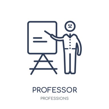 Profesör simgesi. Profesör doğrusal sembolü tasarım meslekler koleksiyonundan. Beyaz arka plan üzerinde basit anahat öğesi vektör çizim.