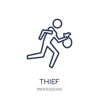 Hırsız simgesi. Hırsız doğrusal sembolü tasarım meslekler koleksiyonundan. Beyaz arka plan üzerinde basit anahat öğesi vektör çizim.