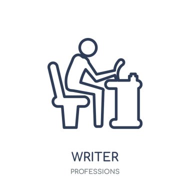 Yazar simgesi. Yazar doğrusal sembolü tasarım meslekler koleksiyonundan. Beyaz arka plan üzerinde basit anahat öğesi vektör çizim.