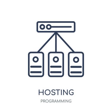 Simge barındırma. Doğrusal sembolü tasarım programlama koleksiyonundan barındırma. Beyaz arka plan üzerinde basit anahat öğesi vektör çizim.