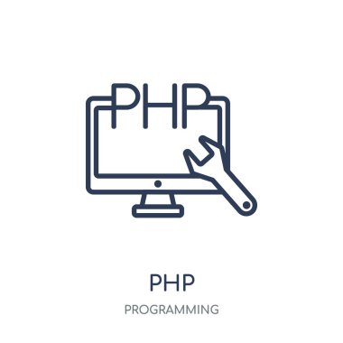 Php simgesi. Php doğrusal sembolü tasarım programlama koleksiyonundan. Beyaz arka plan üzerinde basit anahat öğesi vektör çizim.