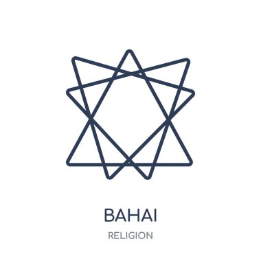 Bahai kutsal kişilerin resmi. Bahai doğrusal sembolü tasarım din koleksiyonundan. Beyaz arka plan üzerinde basit anahat öğesi vektör çizim.