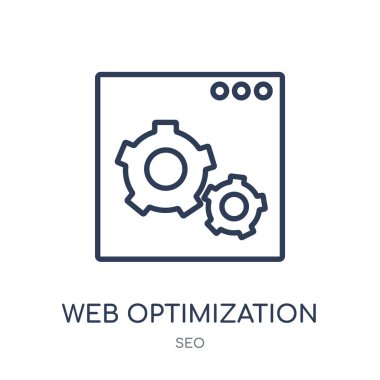Web optimizasyonu simgesi. Web optimizasyonu doğrusal sembolü tasarım Seo koleksiyonundan. Beyaz arka plan üzerinde basit anahat öğesi vektör çizim.