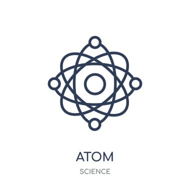 Atom simgesi. Atom doğrusal sembolü tasarım bilim koleksiyonundan. Beyaz arka plan üzerinde basit anahat öğesi vektör çizim.