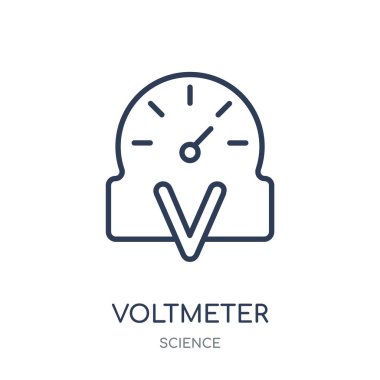 Voltmetre simgesi. Voltmetre doğrusal sembolü tasarım bilim koleksiyonundan. Beyaz arka plan üzerinde basit anahat öğesi vektör çizim.