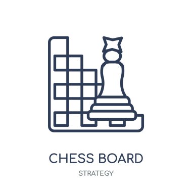 Satranç Panosu simgesi. Satranç doğrusal sembol tasarımı strateji koleksiyonundan. Beyaz arka plan üzerinde basit anahat öğesi vektör çizim.