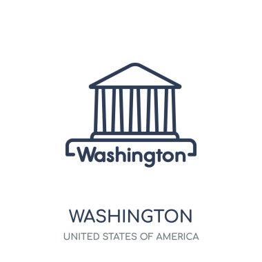 Washington simgesi. Amerika Birleşik Devletleri koleksiyonundan Washington doğrusal sembolü tasarım. Beyaz arka plan üzerinde basit anahat öğesi vektör çizim.