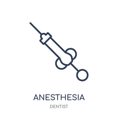 Anestezi simgesi. Anestezi doğrusal sembolü tasarım diş hekimi koleksiyonundan. Beyaz arka plan üzerinde basit anahat öğesi vektör çizim.