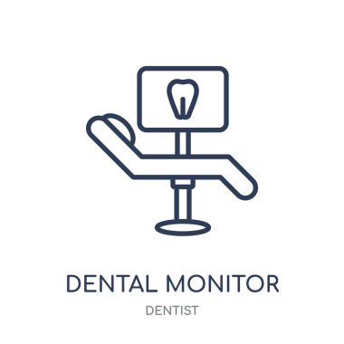 Diş monitör simgesini. Diş monitör doğrusal sembolü tasarım diş hekimi koleksiyonundan. Beyaz arka plan üzerinde basit anahat öğesi vektör çizim.