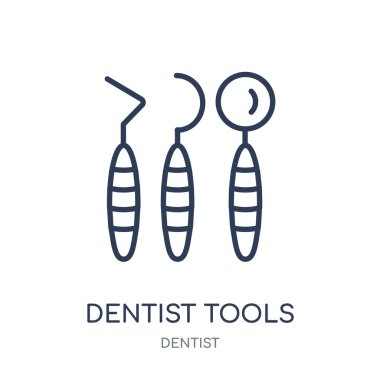 Diş hekimi araçlar simgesi. Diş hekimi diş hekimi koleksiyonundan doğrusal sembolü tasarım araçları. Beyaz arka plan üzerinde basit anahat öğesi vektör çizim.