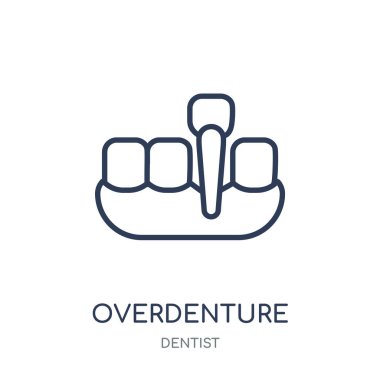 Overdenture simgesi. Overdenture doğrusal sembolü tasarım diş hekimi koleksiyonundan. Beyaz arka plan üzerinde basit anahat öğesi vektör çizim.