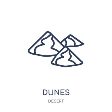 Dunes simgesi. Dunes doğrusal sembolü tasarım çöl koleksiyonundan. Beyaz arka plan üzerinde basit anahat öğesi vektör çizim.