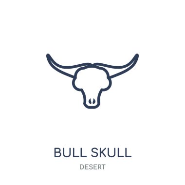 Boğa kafatası simgesi. Boğa kafatası doğrusal sembolü tasarım çöl koleksiyonundan. Beyaz arka plan üzerinde basit anahat öğesi vektör çizim.