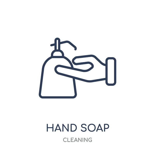 手の石鹸のアイコン Soap 線形シンボル デザイン コレクションの清掃から 白い背景の上の簡単なアウトライン要素ベクトル図 — ストックベクタ
