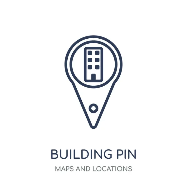 Icono Pin Construcción Diseño Símbolo Lineal Building Pin Colección Maps — Vector de stock