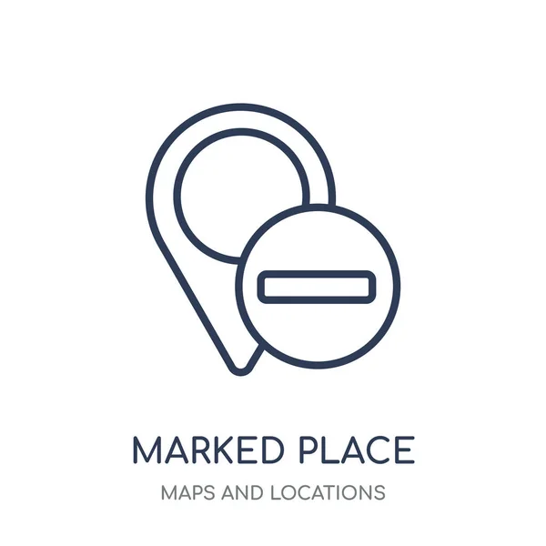 Icono Lugar Marcado Diseño Símbolos Lineales Marked Place Colección Maps — Vector de stock