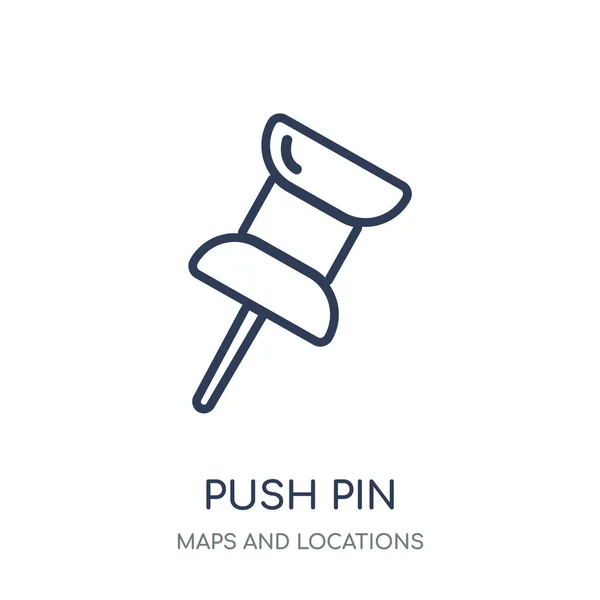Icono Pin Empuje Empuje Pin Diseño Símbolo Lineal Mapas Ubicaciones — Vector de stock