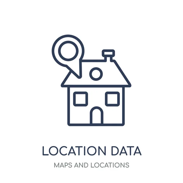 Icono Datos Ubicación Diseño Símbolos Lineales Datos Ubicación Colección Mapas — Vector de stock