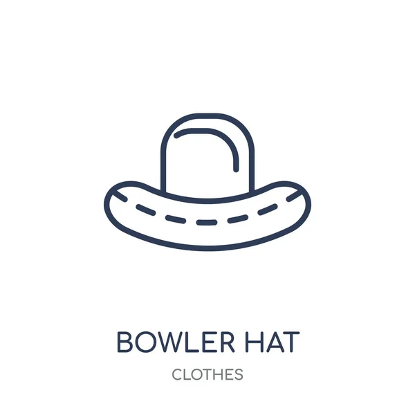 ボウラーの帽子のアイコン ボウラー ハット線形シンボル デザインの服のコレクションから 白い背景の上の簡単なアウトライン要素ベクトル図 — ストックベクタ