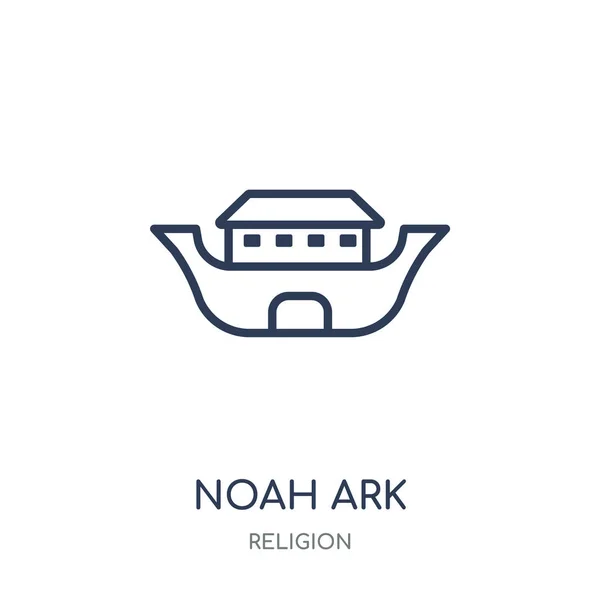 Noah Ark simgesi. Noah Ark doğrusal sembolü tasarım din koleksiyonundan. Beyaz arka plan üzerinde basit anahat öğesi vektör çizim.