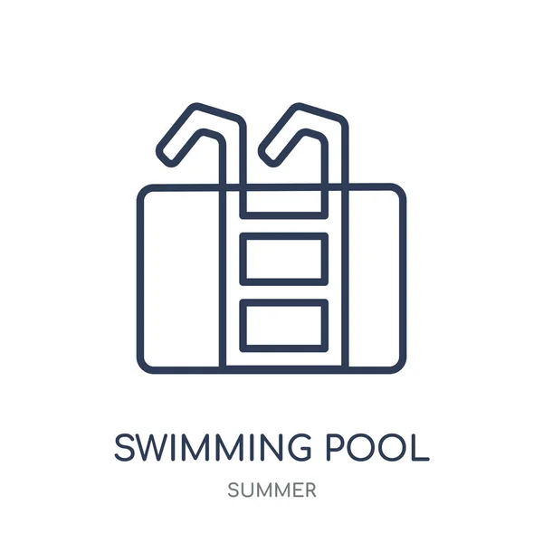 游泳池梯子图标 游泳池梯子线性符号设计从夏季收藏 简单的大纲元素向量例证在白色背景 — 图库矢量图片