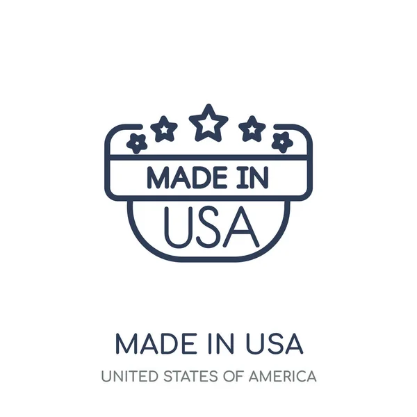 Usa 中制造 美国制造的 Usa 线性符号设计从美国收藏 简单的大纲元素向量例证在白色背景 — 图库矢量图片