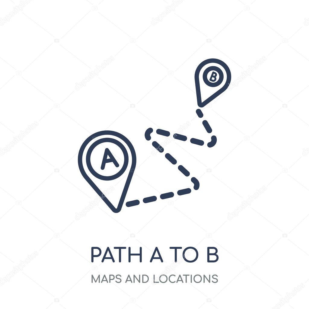 Path A to B icon. Path A to B linear symbol design from Maps and locations collection. Simple outline element vector illustration on white background.