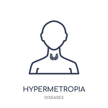 Hipermetrop simgesi. Hipermetrop doğrusal sembolü tasarım hastalıkları koleksiyonundan. Beyaz arka plan üzerinde basit anahat öğesi vektör çizim.