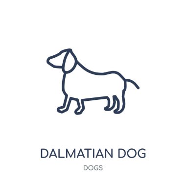 Dalmaçya köpeği simgesi. Dalmaçya köpeği doğrusal sembolü tasarım köpekler koleksiyonundan. Beyaz arka plan üzerinde basit anahat öğesi vektör çizim.