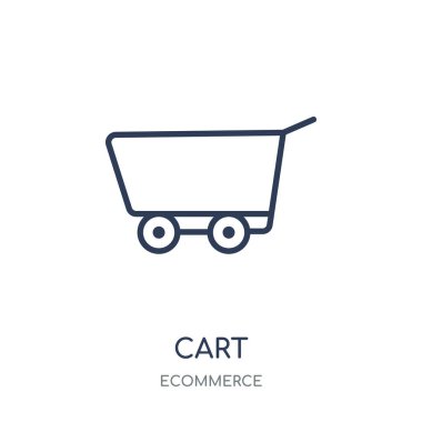 Sepeti simgesi. Doğrusal sembolü tasarım e-ticaret koleksiyonundan sepeti. Beyaz arka plan üzerinde basit anahat öğesi vektör çizim.