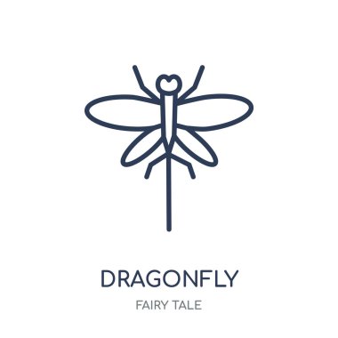 Yusufçuk simgesi. Yusufçuk doğrusal sembolü tasarım masal koleksiyonundan. Beyaz arka plan üzerinde basit anahat öğesi vektör çizim.