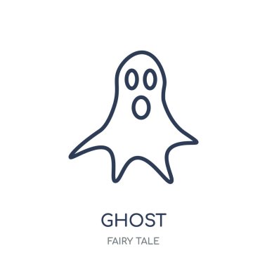 Hayalet simgesi. Hayalet doğrusal sembolü tasarım masal koleksiyonundan. Beyaz arka plan üzerinde basit anahat öğesi vektör çizim.