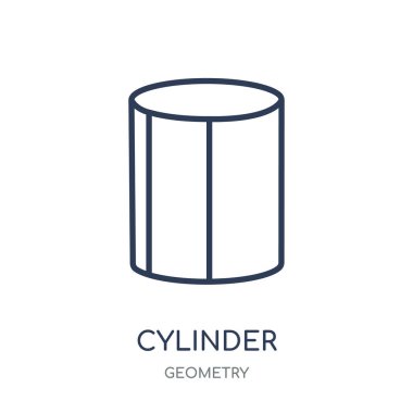 Silindir simgesi. Silindir doğrusal sembolü tasarım geometri koleksiyonundan. Beyaz arka plan üzerinde basit anahat öğesi vektör çizim.