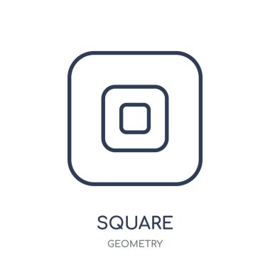 Kare simgesi. Doğrusal sembolü tasarım geometri koleksiyonundan kare. Beyaz arka plan üzerinde basit anahat öğesi vektör çizim.